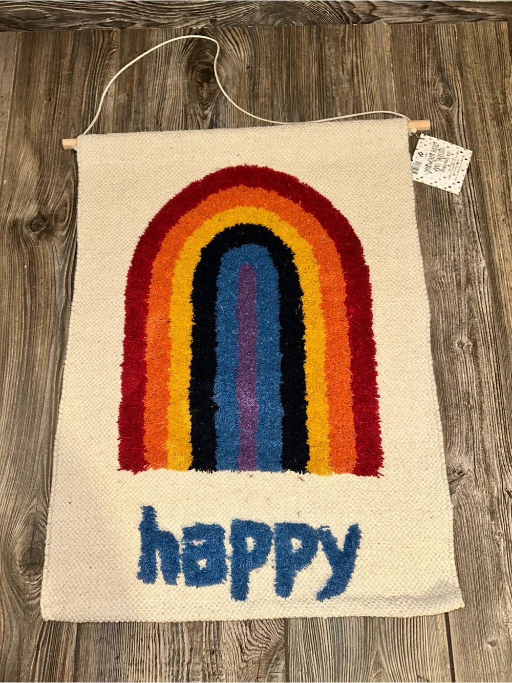 Handwoven Tufted Happy Rainbow Wall Hanging - Multicolor Cotton Tapestry Decor
